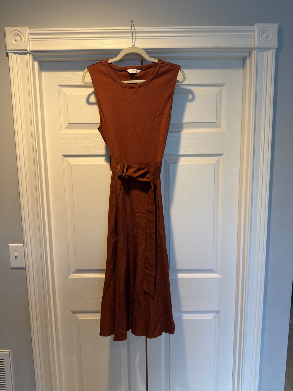 Nine West Sleeveless Belted Maxi Dress in Rust